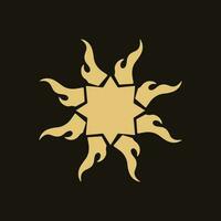 or mandala tribal flamboyant Soleil symbole logo sur noir Contexte. pochoir décalque tatouage conception. plat vecteur illustration.