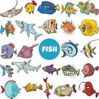 dessin animé poisson Marin animal personnages gros ensemble vecteur