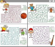 Labyrinthe activité Jeux ensemble avec dessin animé garçons et animaux vecteur
