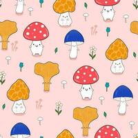 kawaii sans couture modèle avec différent champignons. vecteur graphique.