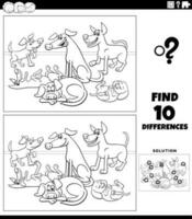activité de différences avec la page de coloriage des chiens de dessin animé vecteur