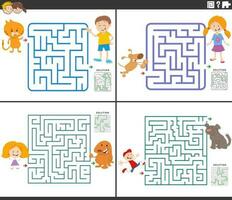 Labyrinthe activité Jeux ensemble avec dessin animé les enfants fourmi leur animaux domestiques vecteur