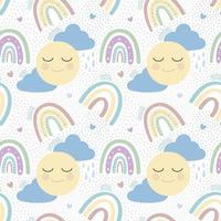 arc-en-ciel avec modèle sans couture de nuages, soleil et coeurs. motif délicat pour enfants. conception pour textiles, papier, impression. illustration vectorielle vecteur