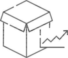 ouvert boîte avec croissance Statistiques icône dans noir ligne art. vecteur