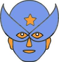 Orange et bleu super-héros visage icône ou symbole. vecteur