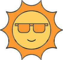 dessin animé Soleil portant lunettes dans Jaune et Orange couleur. vecteur