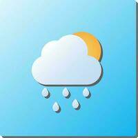 Orange et blanc papier pluie nuage avec le coucher du soleil icône sur bleu carré Contexte. vecteur