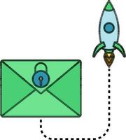 fermer à clé email avec fusée en volant icône dans vert et bleu couleur. vecteur