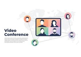 Concept de vidéoconférence dans le monde entier, vidéoconférence et bannière de réunion en ligne vecteur