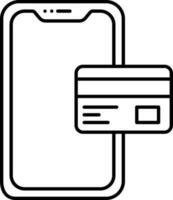 téléphone intelligent avec Paiement carte icône dans mince ligne art. vecteur
