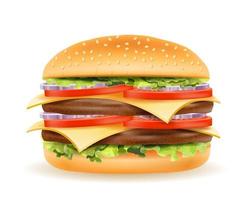 Hamburger classique avec viande hachée tomate oignon et fromage dans un petit pain illustration vectorielle stock isolé sur fond blanc vecteur