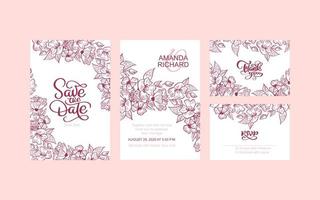 invitation de mariage, invitation florale, faites gagner la date, merci, conception de cartes modernes rsvp - couronne décorative rouge avec fleurs et cadre. modèle rustique élégant de vecteur