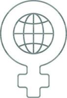 isolé féminisme signe avec globe icône dans mince ligne art. vecteur