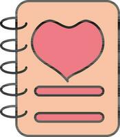 cœur forme sur carnet icône dans pêche et rose couleur. vecteur