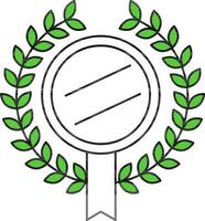 vert et blanc badge médaille avec laurier couronne plat icône. vecteur