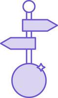 direction planche avec pièce de monnaie icône dans violet et blanc couleur. vecteur