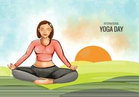 international yoga journée avec femme Faire yoga pose aquarelle conception vecteur
