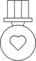 cœur médaille badge icône dans noir ligne art. vecteur