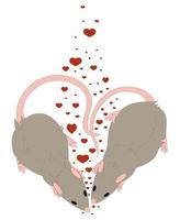 Image vectorielle de rats assis sous la forme d'un contour de coeur vecteur