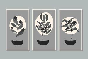 art mural botanique vector set feuillage dessin au trait dessin avec forme abstraite monochrome abstrait plante art design pour impression couverture papier peint minimal et naturel art mural illustration vectorielle