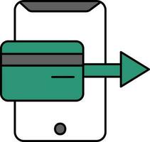 argent transfert de carte dans téléphone intelligent écran vert et blanc icône. vecteur