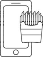 téléphone intelligent avec français frites icône dans ligne art. vecteur