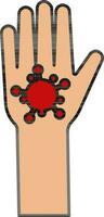 virus dans main rouge et pêche icône ou symbole. vecteur