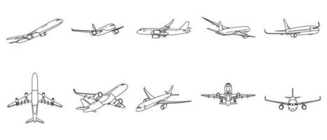 avion contour illustration vecteur ensemble