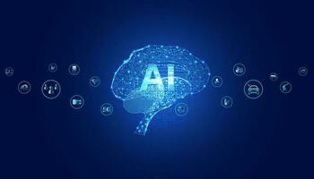 concept cerveau numérique artificiel intelligence en utilisant ai puce crânien nerfs connecté avec ai contrôle sur une bleu Contexte et une futuriste icône, beau, moderne vecteur