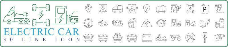 ensemble de électrique voiture ligne icône, vert voiture icône logo conception vecteur concept. hybride voiture, prise de courant mise en charge, éco amical.