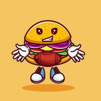 vecteur illustration de kawaii Burger dessin animé personnage avec américain football. vecteur eps dix