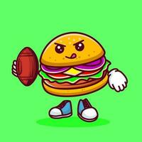 vecteur illustration de kawaii Burger dessin animé personnage avec américain football. vecteur eps dix