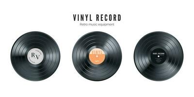 vinyle la musique record ensemble. rétro l'audio disque. réaliste ancien gramophone disque avec couverture maquette. vecteur illustration