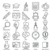 e-learning éducation éléments plat ensemble icône symbole modèle pour graphique et la toile conception collection. livre, microscope, certificat, diplôme, crayon et plus logo vecteur illustration