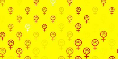 texture vectorielle rouge clair, jaune avec symboles des droits des femmes. vecteur