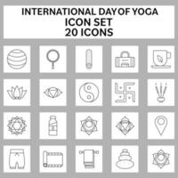 illustration de international yoga journée 20 icône ensemble dans mince ligne art. vecteur