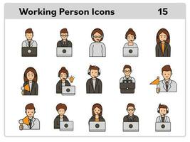 travail la personne dans différent Plate-forme icône ensemble dans gris et Jaune couleur. vecteur