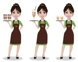 belle jeune femme barista en uniforme vecteur