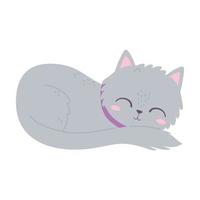 chat gris au repos dessin animé animal de compagnie fond blanc vecteur