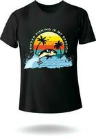 je jurer pêche est mon passion ancien rétro style mer poisson bleu baleine paume arbre été plage lever du soleil mer plage vecteur illustration T-shirt conception eps dix