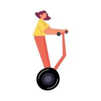 femme avec une deux roue électrique planche à roulette plus de blanc vecteur