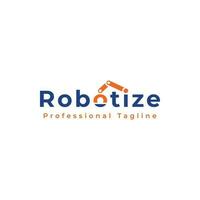 robotiser logotype, une mot-symbole établi de une stylisé typographie de le mot robotiser avec le une addition de une minimal élément à le lettre o et je. vecteur