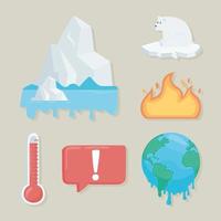 icônes de réchauffement climatique vecteur