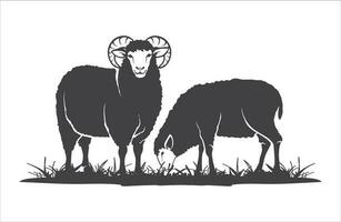 mouton avec herbe icône. une paire de mouton icône. agneau dans le herbe icône concept. branché deux mouton avec herbe conception illustration. vecteur illustration