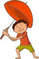 mignonne garçon en portant un parapluie. vecteur