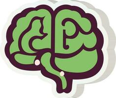 vert Humain cerveau icône dans autocollant style. vecteur