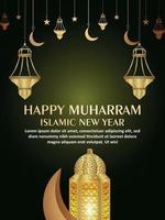 flyer de célébration du nouvel an islamique joyeux muharram avec lanterne islamique et lune vecteur