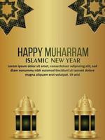 joyeux festival islamique de muharram dépliant de célébration avec lanterne motif arabe islamique vecteur