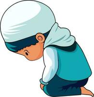 illustration de mignonne musulman garçon offre namaz prière dans séance pose. vecteur
