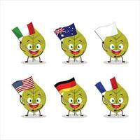 vert feuilles dessin animé personnage apporter le drapeaux de divers des pays vecteur